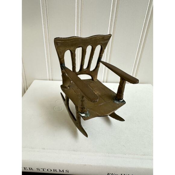 Vintage Miniature Doll House Small Brass Rocking Chair 3.5" - Picture 2 of 7